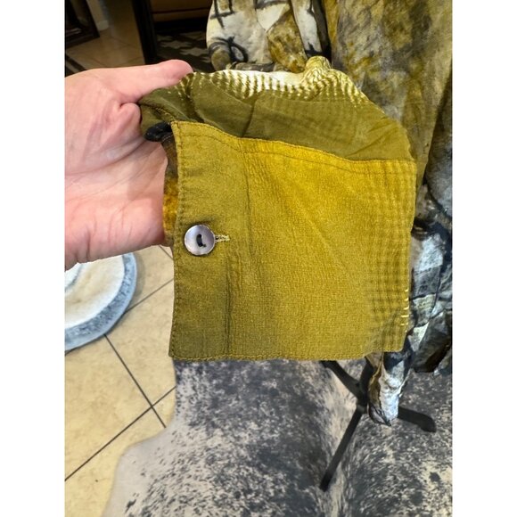 Dilemma New York Abstract Print Lightweight Blouse L Yellow/Gray/Black Artsy - Picture 10 of 11